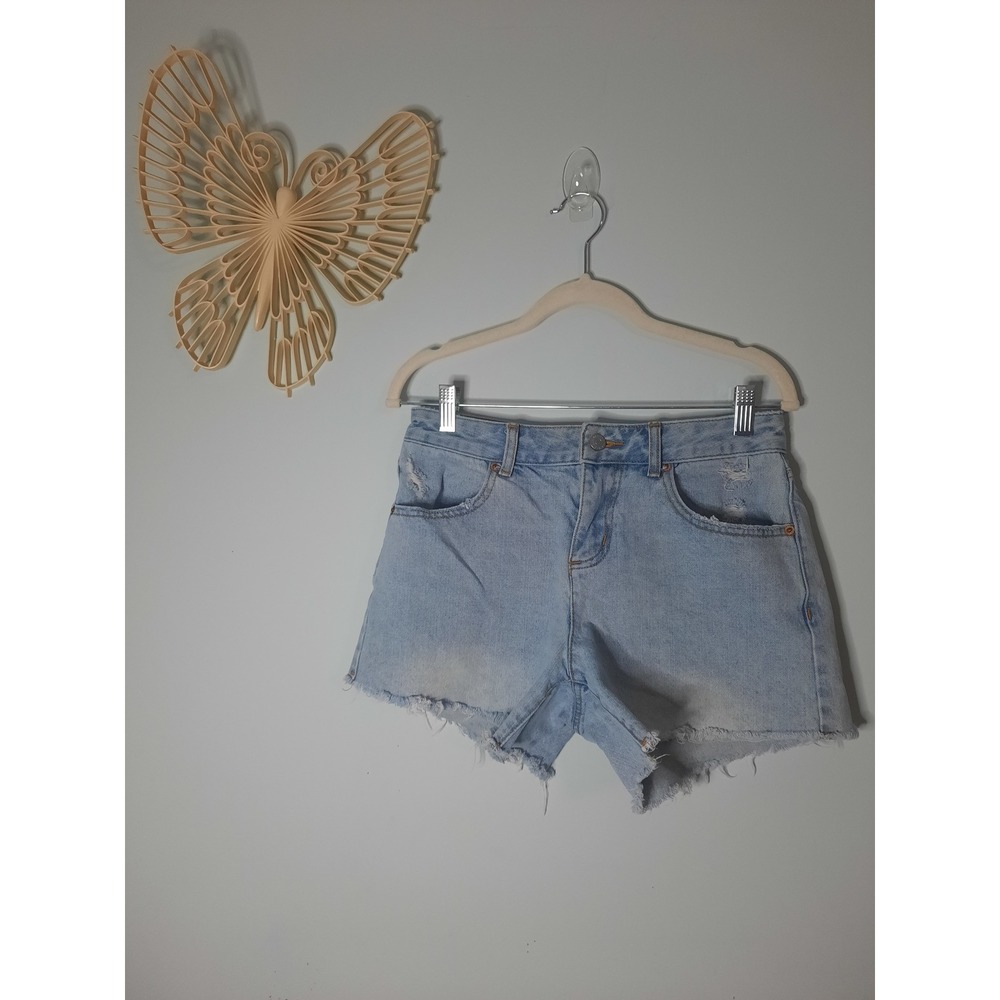 BDG Urban Outfitters A-Line High Waisted Distressed Denim Shorts Light Wash 26